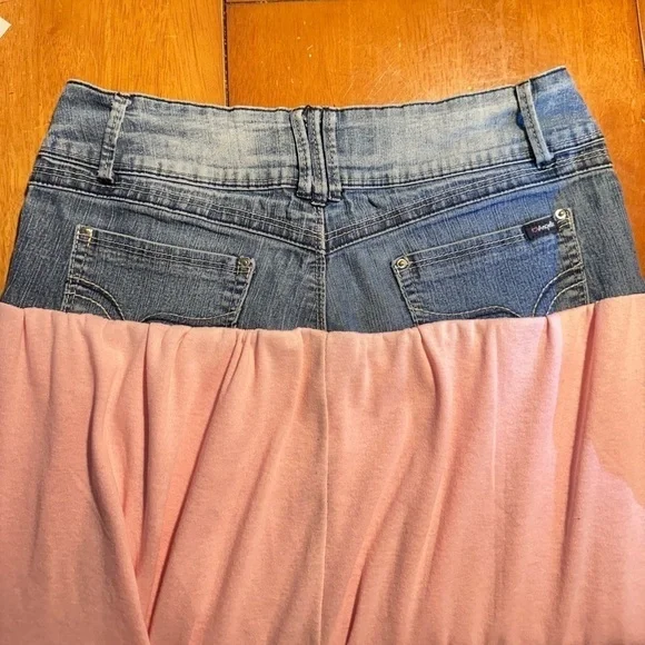 Pink skirt up cycle hand made denim rib knit eyelet size 9 - Picture 7 of 7